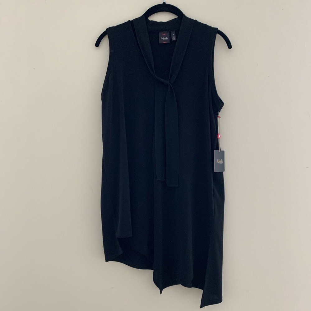 Rafaella Black Asymmetric Tie Neck Top Medium
